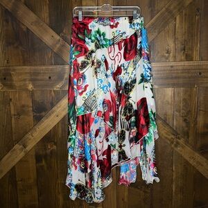 Noreen Phillips 100% silk floral scarf hem skirt XXL